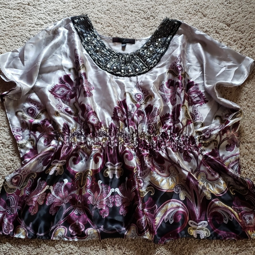 Juniors heart soul smocked waist silky top M